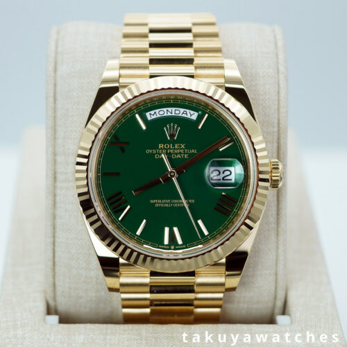 BRAND NEW Rolex 228238 DAY DATE 40 18K YELLOW GOLD GREEN ROMAN DIAL 2026 FULL SET