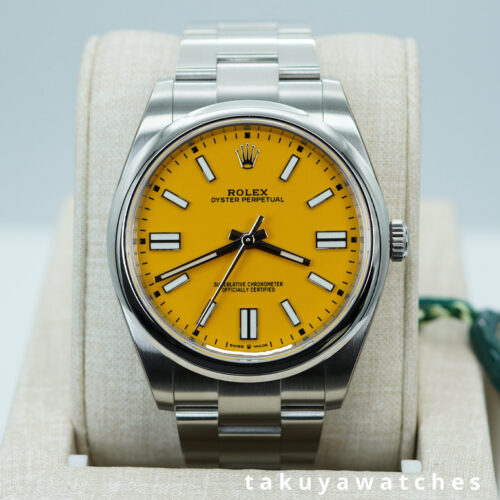 NEW Rolex 124300 OYSTER PERPETUAL 41 YELLOW DIAL STICKERS 2022 WARRANTY FULL SET