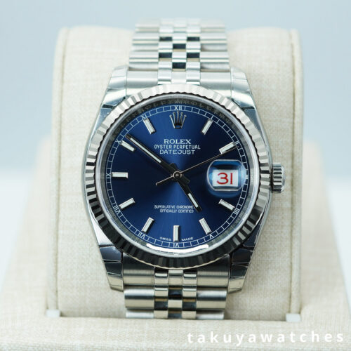 Rolex 116234 DATEJUST 36 FLUTED BEZEL BLUE DIAL JUBILEE BAND FULL SET