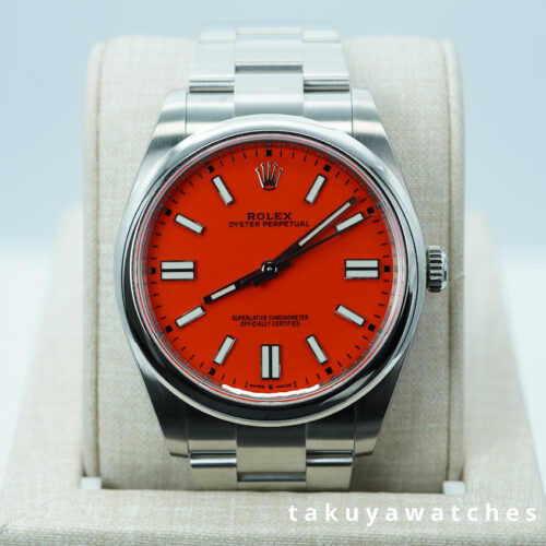 NEW Rolex 124300 OYSTER PERPETUAL 41 CORAL RED DIAL 2021 FULL SET