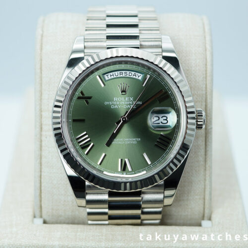 Rolex 228239 DAY DATE 40 WHITE GOLD OLIVE GREEN DIAL 2025 WARRANTY FULL SET
