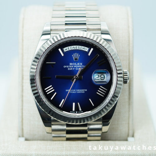 Rolex 228239 DAY DATE 40 WHITE GOLD BLUE OMBRE ROMAN DIAL 2025 WARRANTY FULL SET