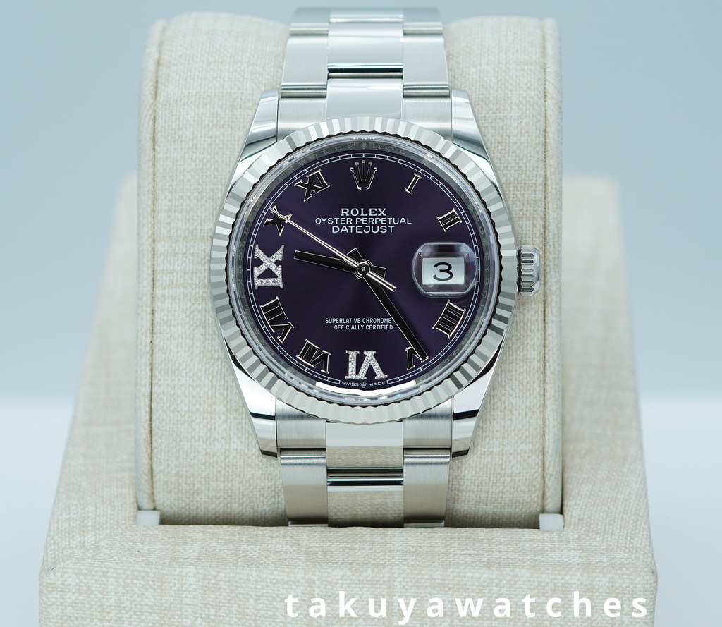 BRAND NEW Rolex 126234 DATEJUST 36 FLUTED BEZEL AUBERGINE DIAMOND