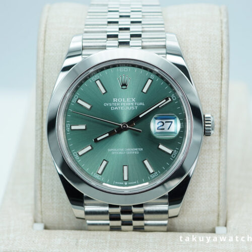 Rolex 126300 DATEJUST 41 MINT GREEN DIAL JUBILEE BAND 2024 WARRANTY FULL SET