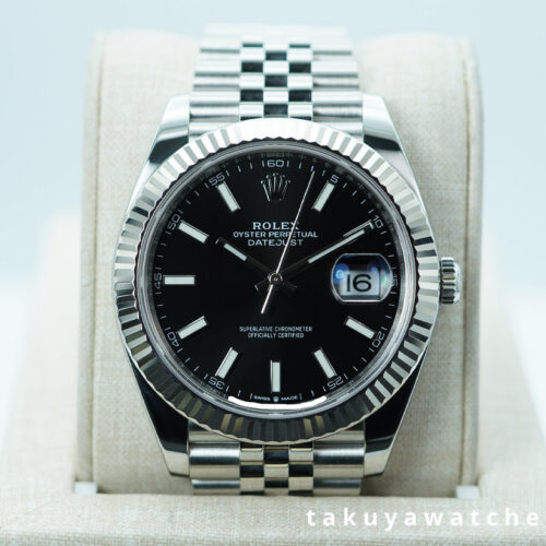 Rolex 126334 DATEJUST 41 FLUTED BEZEL BLACK STICK DIAL JUBILEE BAND 2022 WARRANTY FULL SET