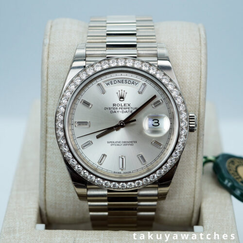 Rolex 228349RBR DAY DATE 40 18K WHITE GOLD DIAMOND BEZEL BAGUETTE DIAL FULL SET