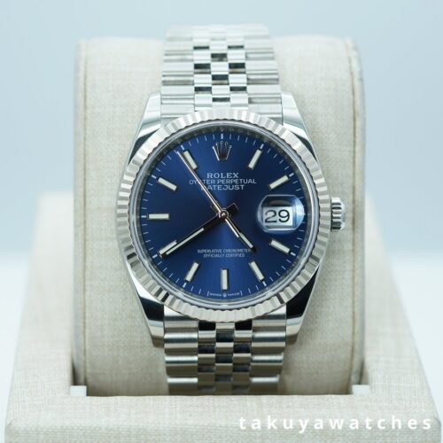 Rolex 126234 DATEJUST 36 FLUTED BEZEL BLUE DIAL JUBILEE BAND 2023 WARRANTY FULL SET