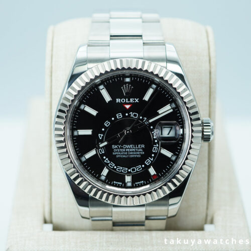 Rolex 326934 SKY-DWELLER STAINLESS STEEL BLACK DIAL OYSTER BAND 2021 FULL SET