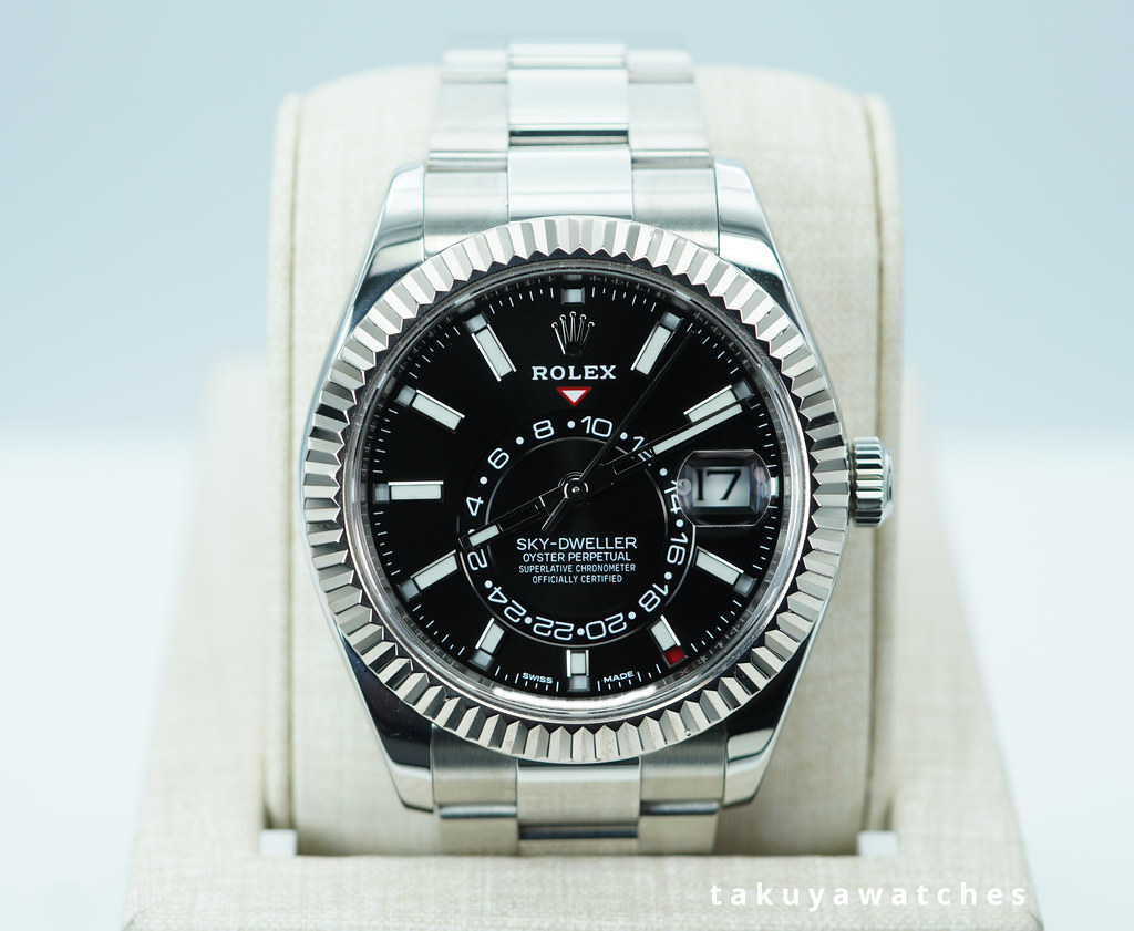 ムーン・デラックス Rolex 326934 SKY-DWELLER STAINLESS STEEL BLACK DIAL OYSTER BAND