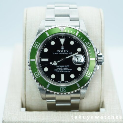 Rolex 16610LV SUBMARINER KERMIT GREEN BEZEL FLAT 4 F SERIAL SERVICED FULL SET