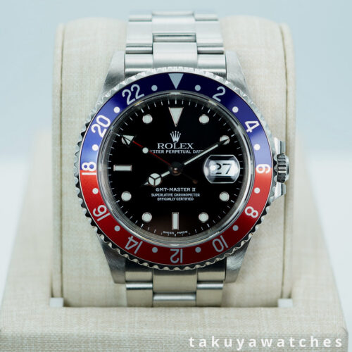 Rolex 16710 GMT MASTER II PEPSI BEZEL HOLES CASE 2000 FULL SET
