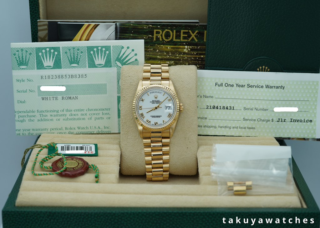 Rolex 18238 DAY DATE 36 YELLOW GOLD DOUBLE QUICK SET WHITE ROMAN