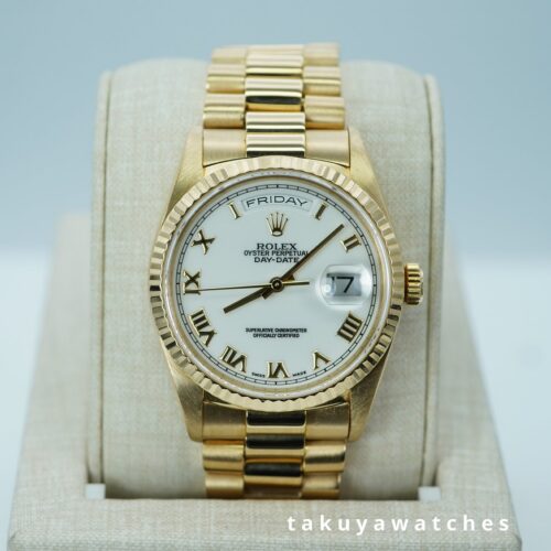Rolex 18238 DAY DATE 36 YELLOW GOLD DOUBLE QUICK SET WHITE ROMAN DIAL FULL SET