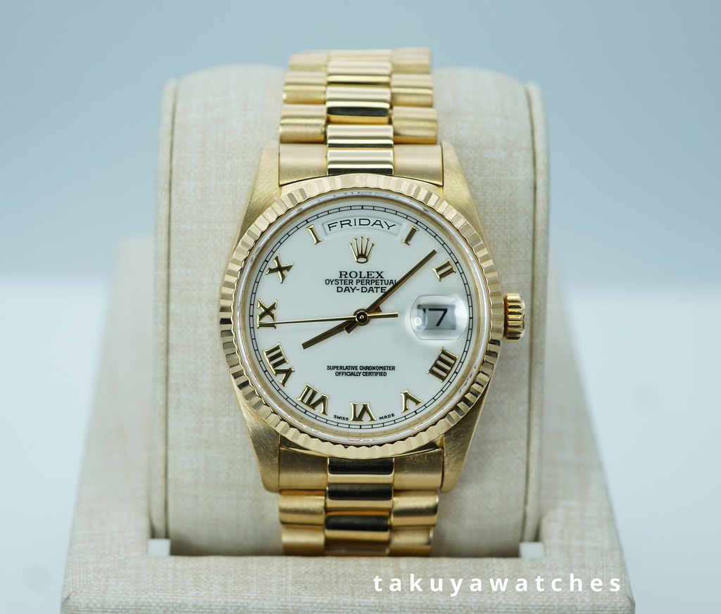 Rolex 18238 DAY DATE 36 YELLOW GOLD DOUBLE QUICK SET WHITE ROMAN