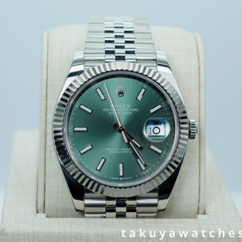 Rolex 126334 DATEJUST 41 FLUTED BEZEL MINT GREEN DIAL JUBILEE BAND 2024 WARRANTY FULL SET