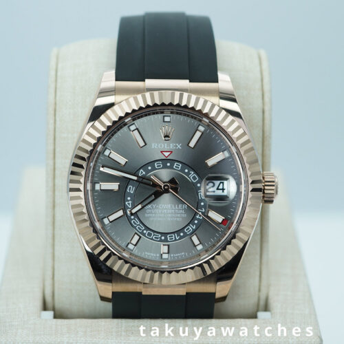 Rolex 336235 SKY-DWELLER 18K ROSE GOLD SLATE DIAL OYSTERFLEX BAND 2023 WARRANTY FULL SET
