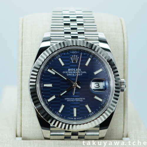 Rolex 126334 DATEJUST 41 FLUTED BEZEL BLUE MOTIF DIAL JUBILEE BAND 2022 WARRANTY FULL SET