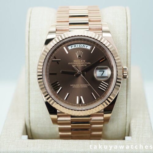 Rolex 228235 DAY DATE 40 ROSE GOLD CHOCOLATE ROMAN DIAL 2021 WARRANTY FULL SET