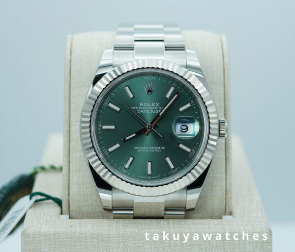 BRAND NEW Rolex 126334 DATEJUST 41 FLUTED BEZEL MINT GREEN DIAL