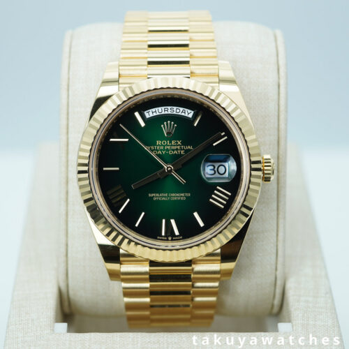 Rolex 228238 DAY DATE 40 YELLOW GOLD GREEN OMBRE DIAL 2026 WARRANTY FULL SET