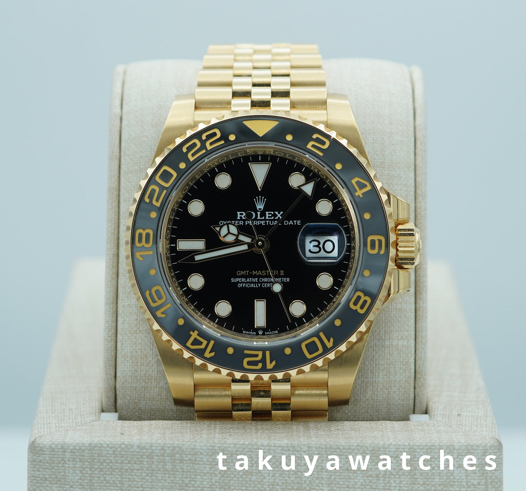 Rolex 126718GRNR GMT MASTER 2 YELLOW GOLD GREY BLACK BEZEL JUBILEE