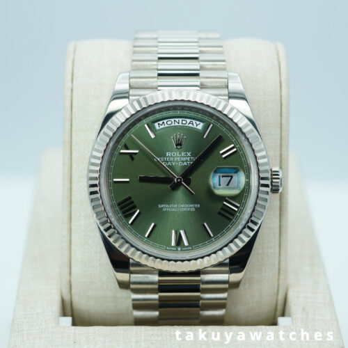 Rolex 228239 DAY DATE 40 WHITE GOLD OLIVE GREEN DIAL 2023 WARRANTY FULL SET