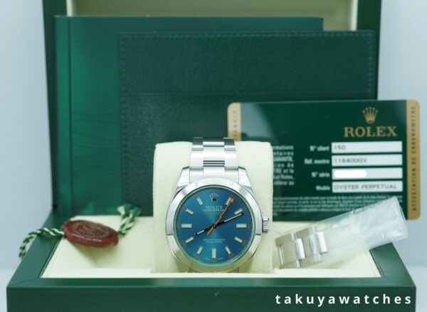 Rolex 116400GV MILGAUSS GREEN CRYSTAL Z BLUE DIAL FULL SET