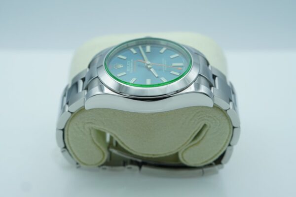Rolex 116400GV MILGAUSS GREEN CRYSTAL Z BLUE DIAL FULL SET