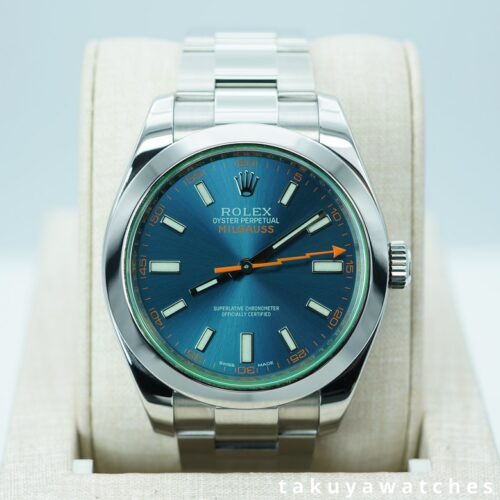 Rolex 116400GV MILGAUSS GREEN CRYSTAL Z BLUE DIAL FULL SET