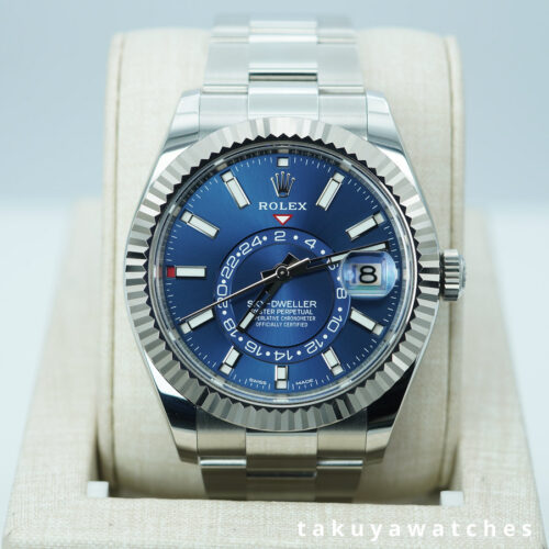 Rolex 326934 SKY-DWELLER BLUE DIAL OYSTER BAND 2022 WARRANTY FULL SET