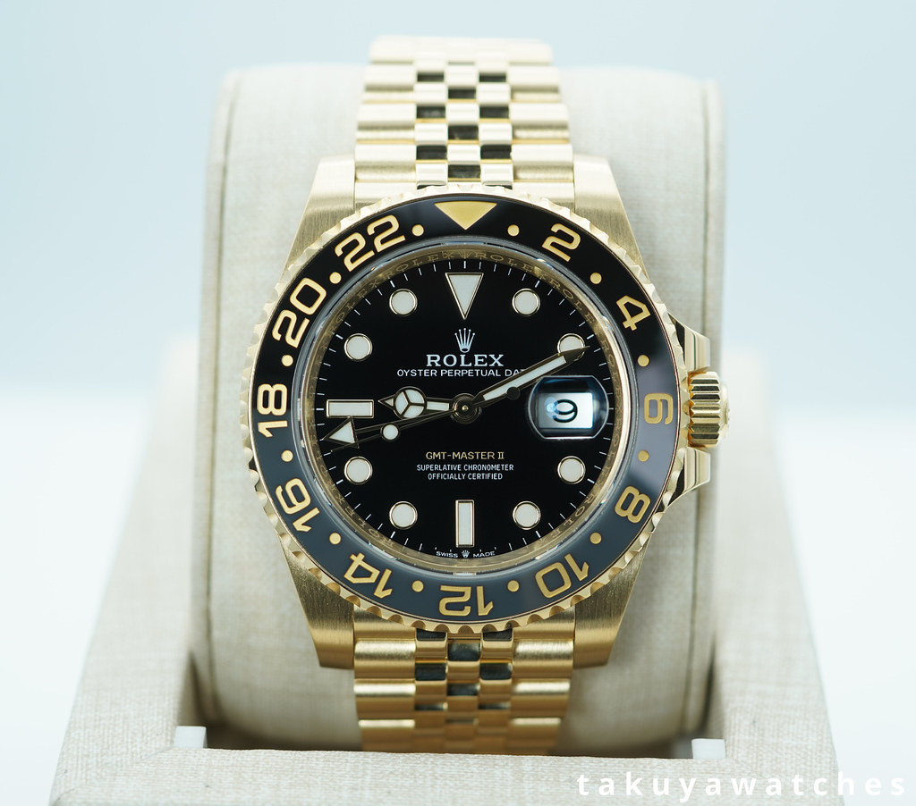 こり Rolex 126718GRNR GMT MASTER 2 YELLOW GOLD GREY BLACK BEZEL JUBILEE