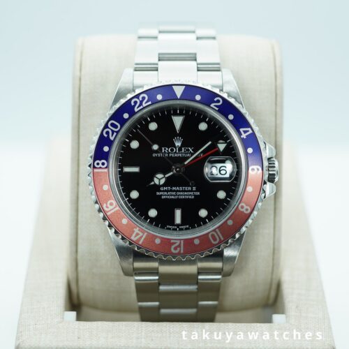 Rolex 16710BLRO GMT MASTER 2 PEPSI BEZEL HOLES CASE 2002 COMPLETE SET