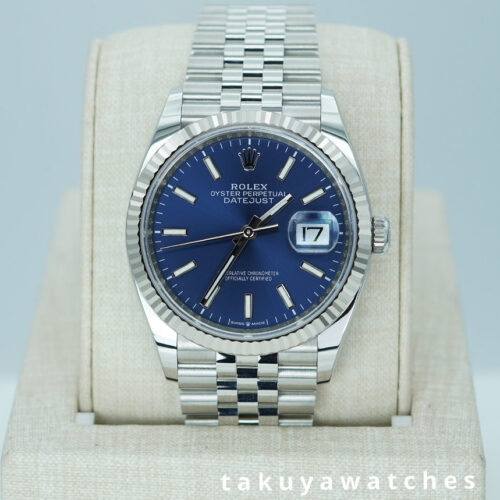 Rolex 126234 DATEJUST 36 FLUTED BEZEL BLUE DIAL JUBILEE BAND 2025 WARRANTY FULL SET