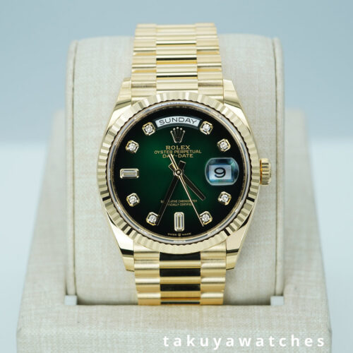 BRAND NEW Rolex 128238 DAY DATE 36 YELLOW GOLD GREEN OMBRE DIAMOND DIAL 2022 FULL SET