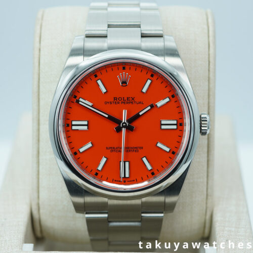 Rolex 124300 OYSTER PERPETUAL 41 CORAL RED 2022 WARRANTY FULL SET