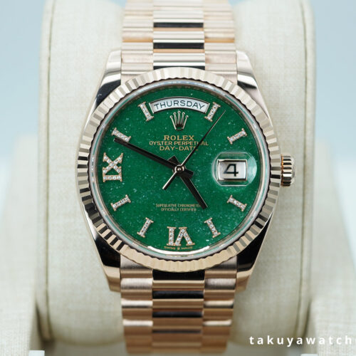 Rolex 128235 DAY DATE 36 ROSE GOLD GREEN AVENTURINE DIAMOND DIAL 2025 WARRANTY FULL SET
