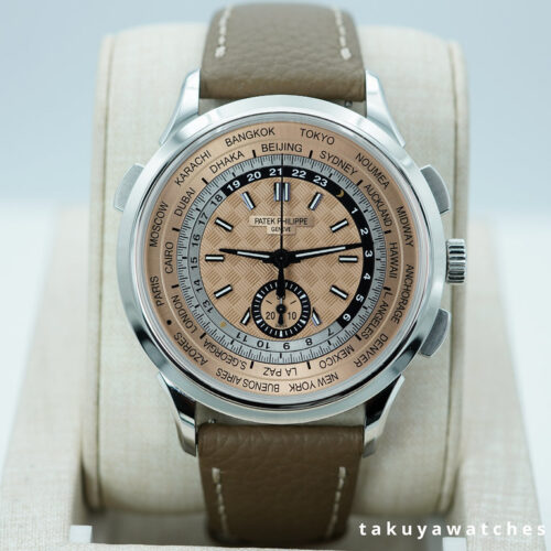 Patek PHILIPPE 5935A STEEL WORLD TIME CHRONOGRAPH SALMON DIAL 2023 FULL SET